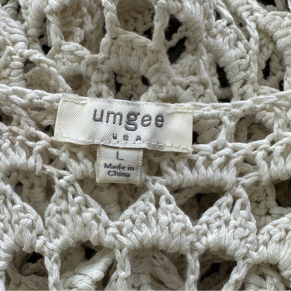 Umgee Crochet Fringe Ivory cardigan sweater size L - Picture 3 of 11